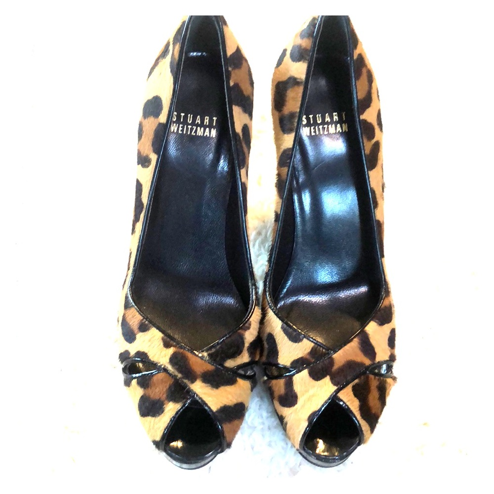 Stuart Weitzman Leopard Print Peep Toe Heels - image 3